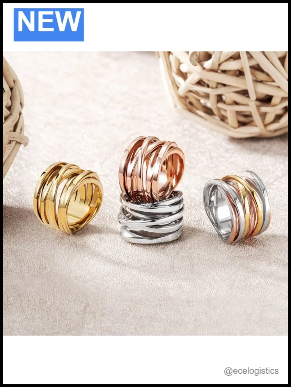 Stainless Steel Knot Ring Gold Plated Cross Statement Engagement Rings for Women